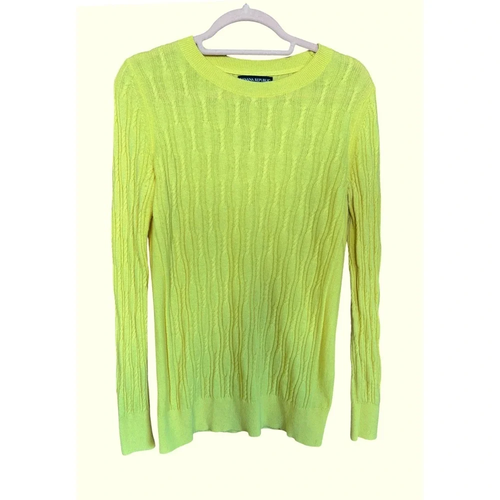 Banana Republic Merino Cashmere Cable‎ Knit Sweater Neon Yellow Filpucci Medium